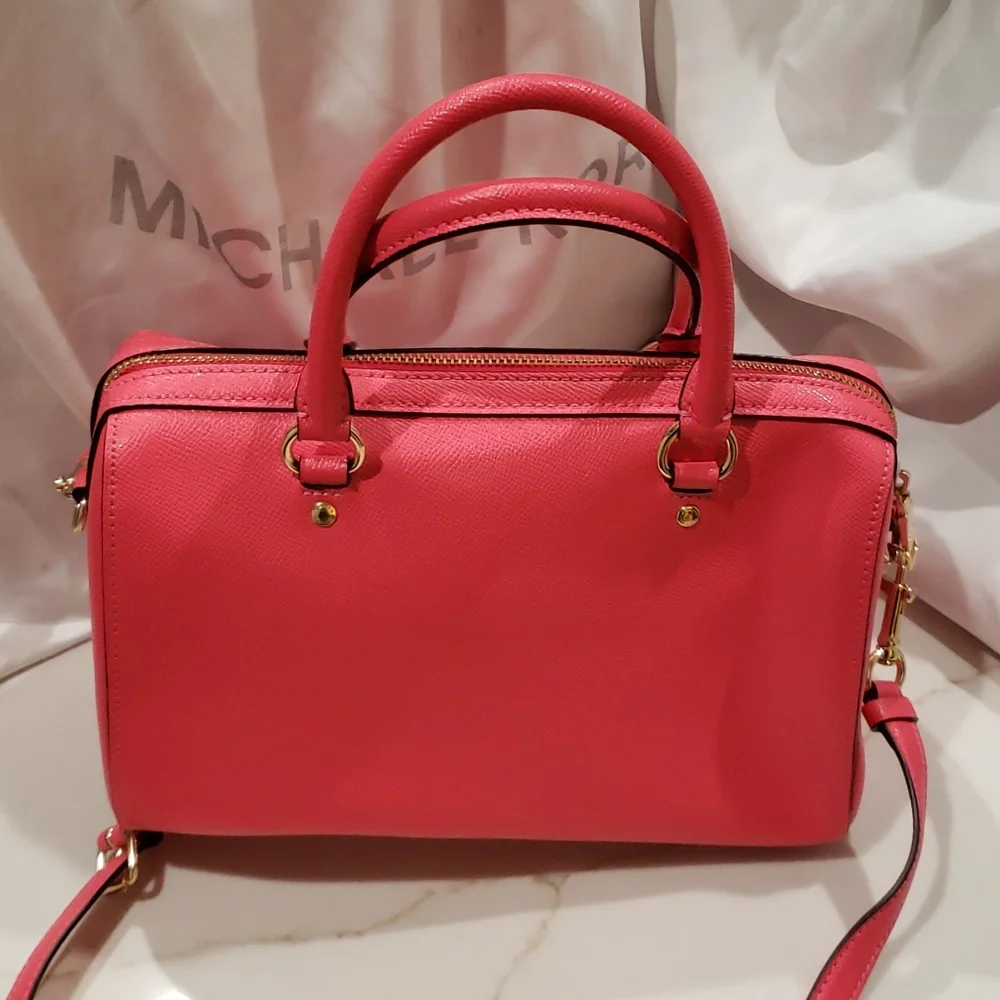 Coach Coral Pink Leather Satchel with Gold Hardware